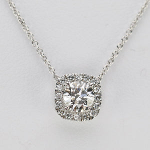 Lab grown diamond halo necklace in 14k white gold