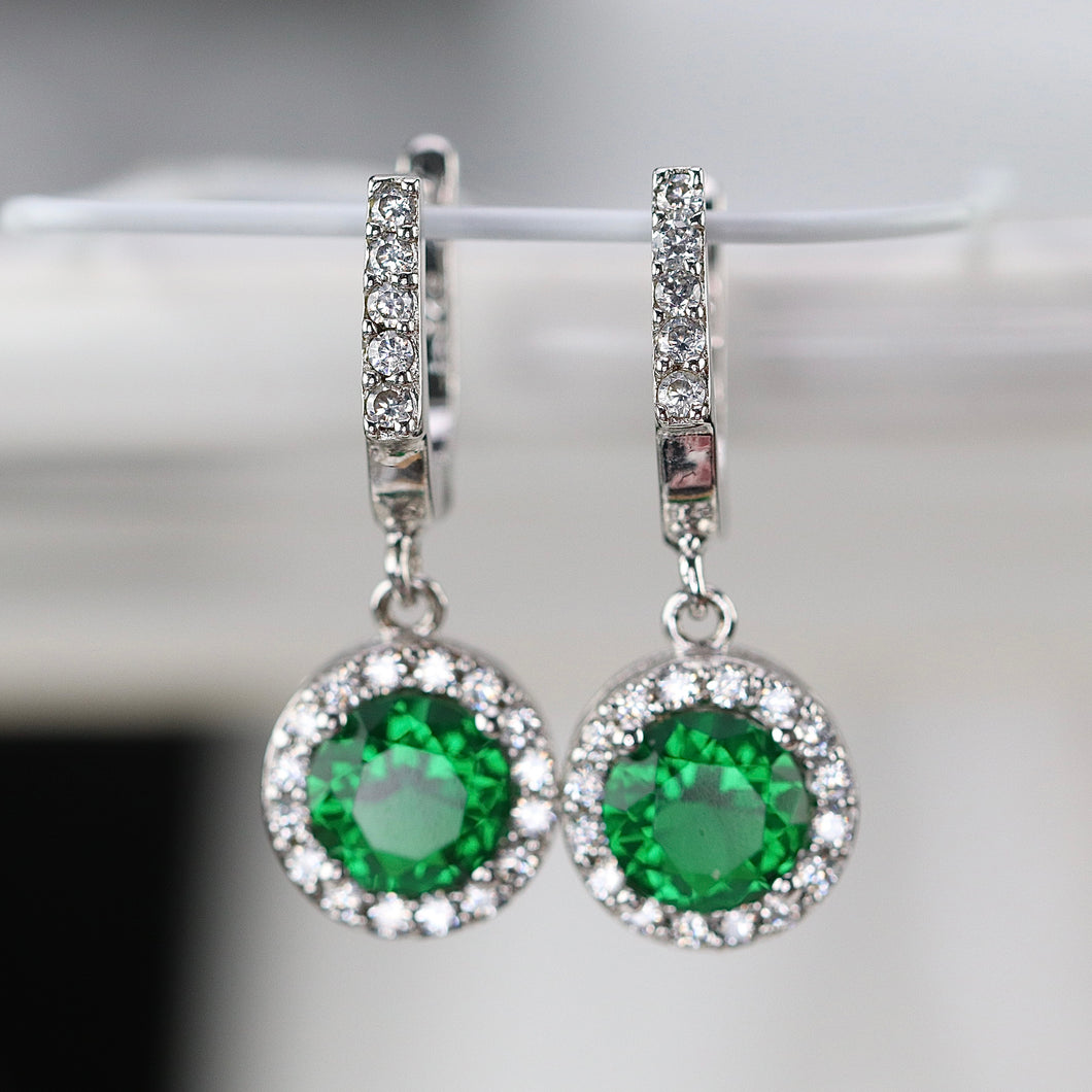 Sterling silver green CZ drop earrings