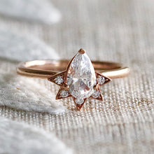 Load image into Gallery viewer, Pear shaped CZ and diamond ring in 14k rose gold