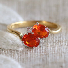 Load image into Gallery viewer, Estate fire opal and diamond ring in 18k yellow gold