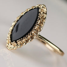 Load image into Gallery viewer, Vintage onyx navette ring in yellow gold