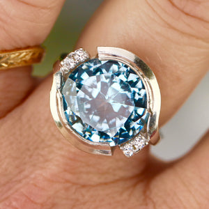 Large blue spinel in white gold ring