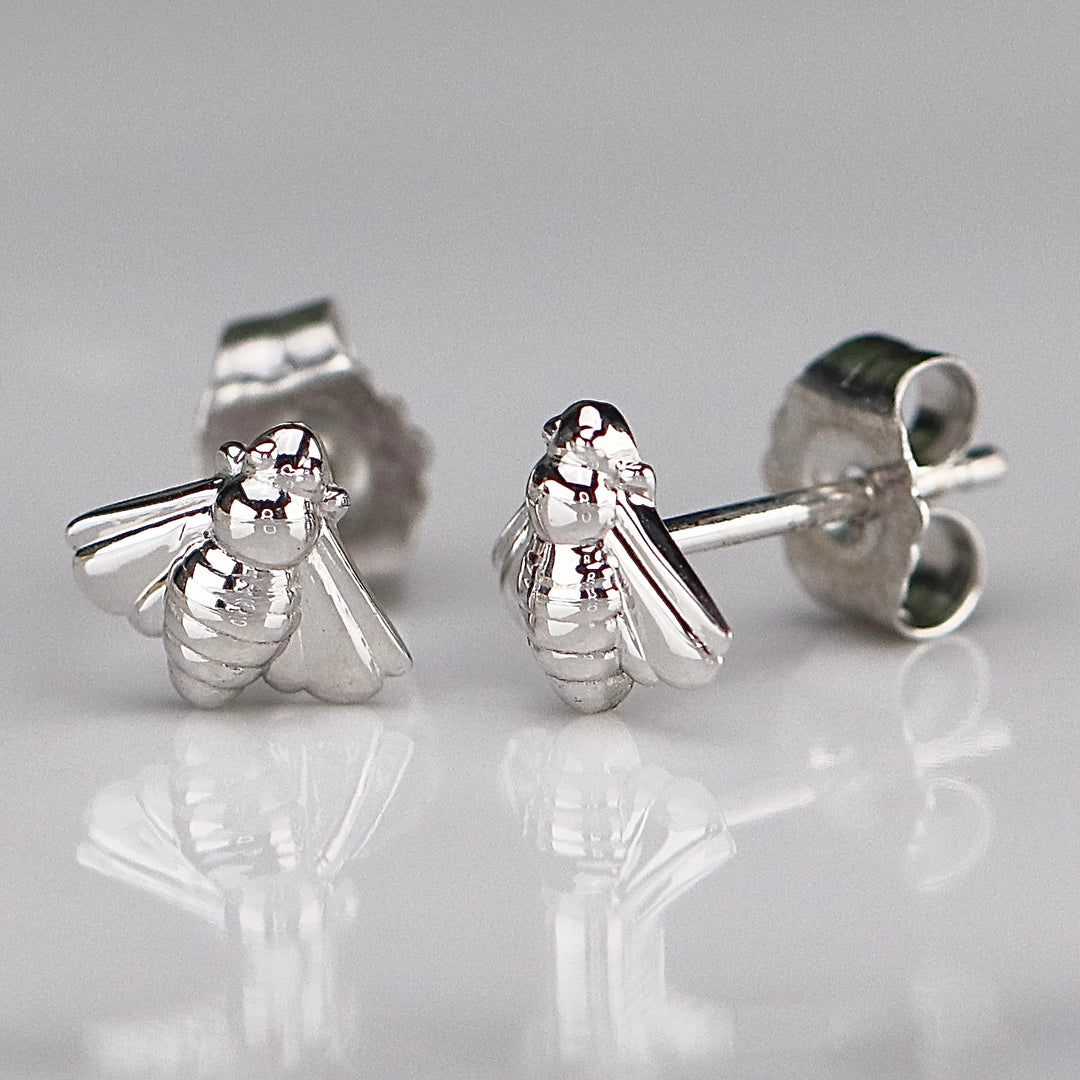 14k white gold bumble bee studs