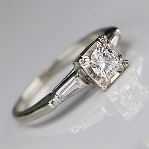 SPECIAL: Vintage earth mined diamond solitaire ring in 18k white gold