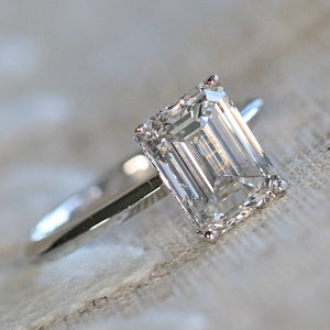 3ct emerald cut lab grown solitaire diamond ring in 14k white gold