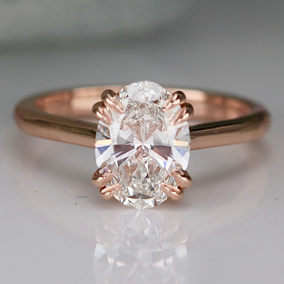 MANOR ROYAL:  The Ophelia - 1.95ct lab grown oval diamond ring in 14k rose gold D/VVS2