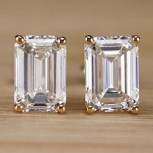 Load image into Gallery viewer, SPECIAL PRICING!  Lab grown 4ctw G/VS emerald cut Diamond studs in 18k yellow gold