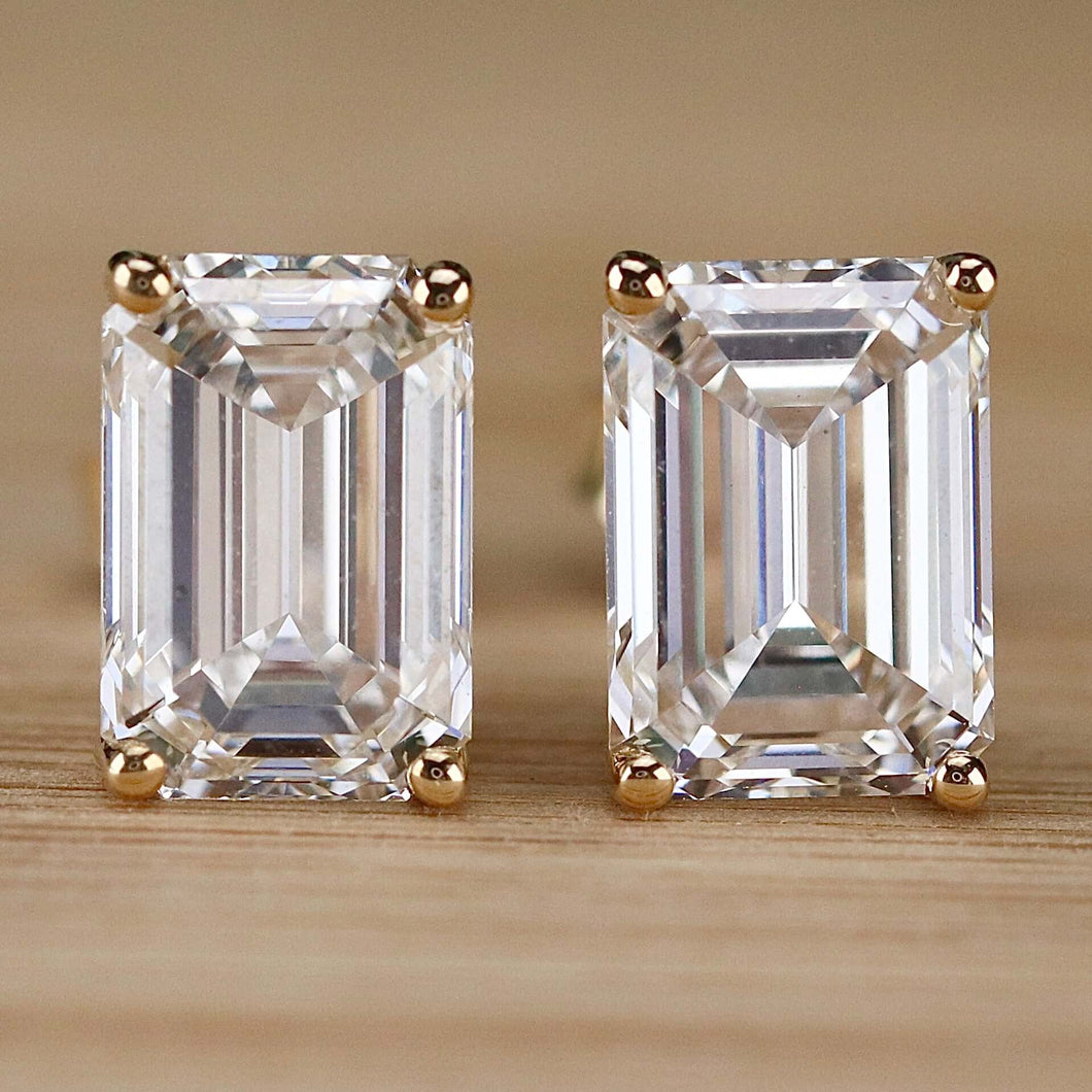 SPECIAL PRICING!  Lab grown 4ctw G/VS emerald cut Diamond studs in 18k yellow gold