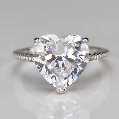 Sterling silver large heart CZ ring