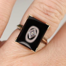 Load image into Gallery viewer, Large onyx and diamond vintage ring in yellow gold from Manor Jewels