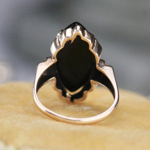 Vintage onyx navette ring in yellow gold