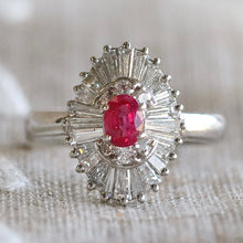 Load image into Gallery viewer, Estate ruby and diamond ballerina style ring in platinum