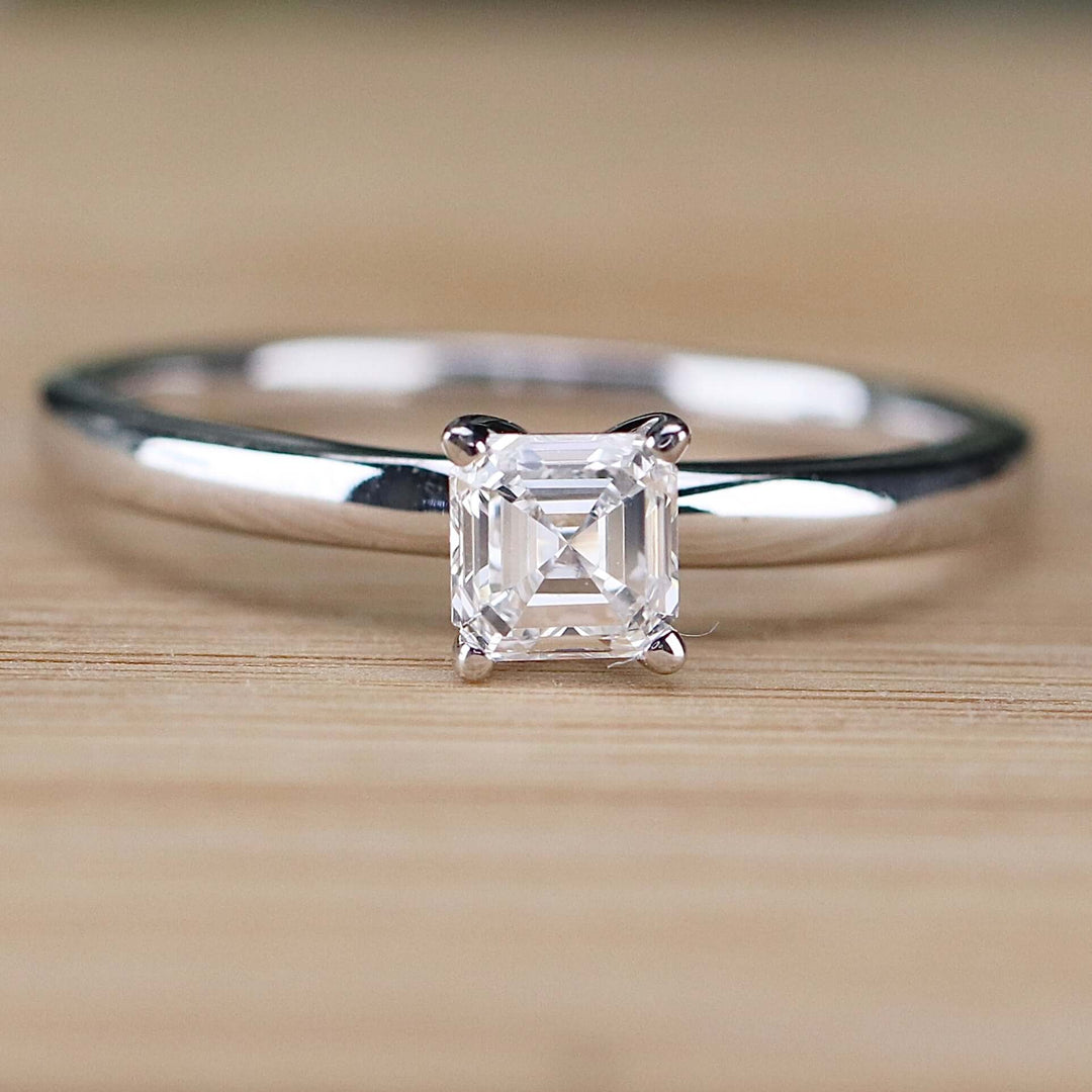 SPECIAL!  Lab grown diamond asscher solitaire ring in 14k white gold