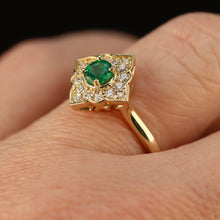 Load image into Gallery viewer, Emerald and diamond ring in 14k yellow gold