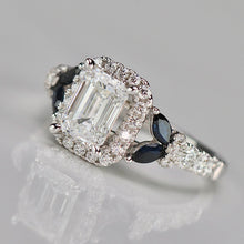 Load image into Gallery viewer, Vera Wang Designer Lab Grown emerald cut diamond ring in 14k white gold