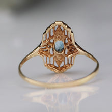 Load image into Gallery viewer, Vintage blue topaz and diamond plaque ring in yellow gold