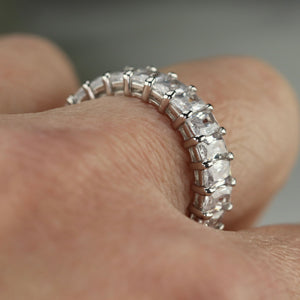 Sterling silver scissor cut CZ eternity band