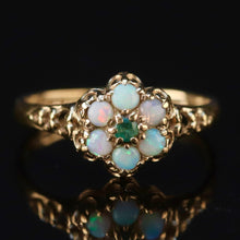 Load image into Gallery viewer, Vintage opal and emerald cluster ring in yellow gold