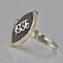 Load image into Gallery viewer, Vintage 1935 navette onyx ring in 14k white gold