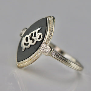 Vintage 1935 navette onyx ring in 14k white gold