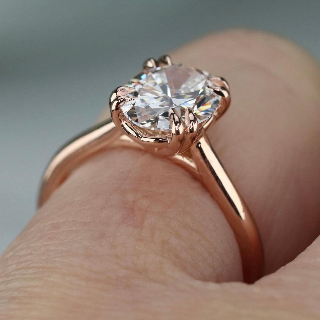 MANOR ROYAL:  The Ophelia - 1.95ct lab grown oval diamond ring in 14k rose gold D/VVS2