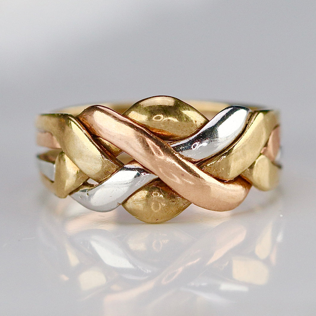 SALE! Vintage puzzle ring in tri-tone gold