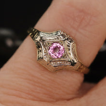 Load image into Gallery viewer, Vintage ring with pink sapphire in 14k yellow and white gold