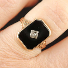 Load image into Gallery viewer, Classic vintage onyx and diamond ring in yellow gold