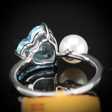 Load image into Gallery viewer, SALE!!  Blue topaz and pearl 2 stone ring in 14k white gold by Effy