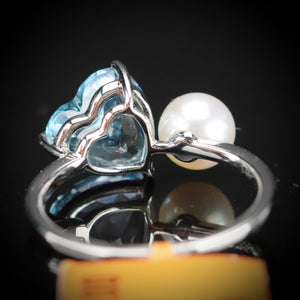 SALE!!  Blue topaz and pearl 2 stone ring in 14k white gold by Effy