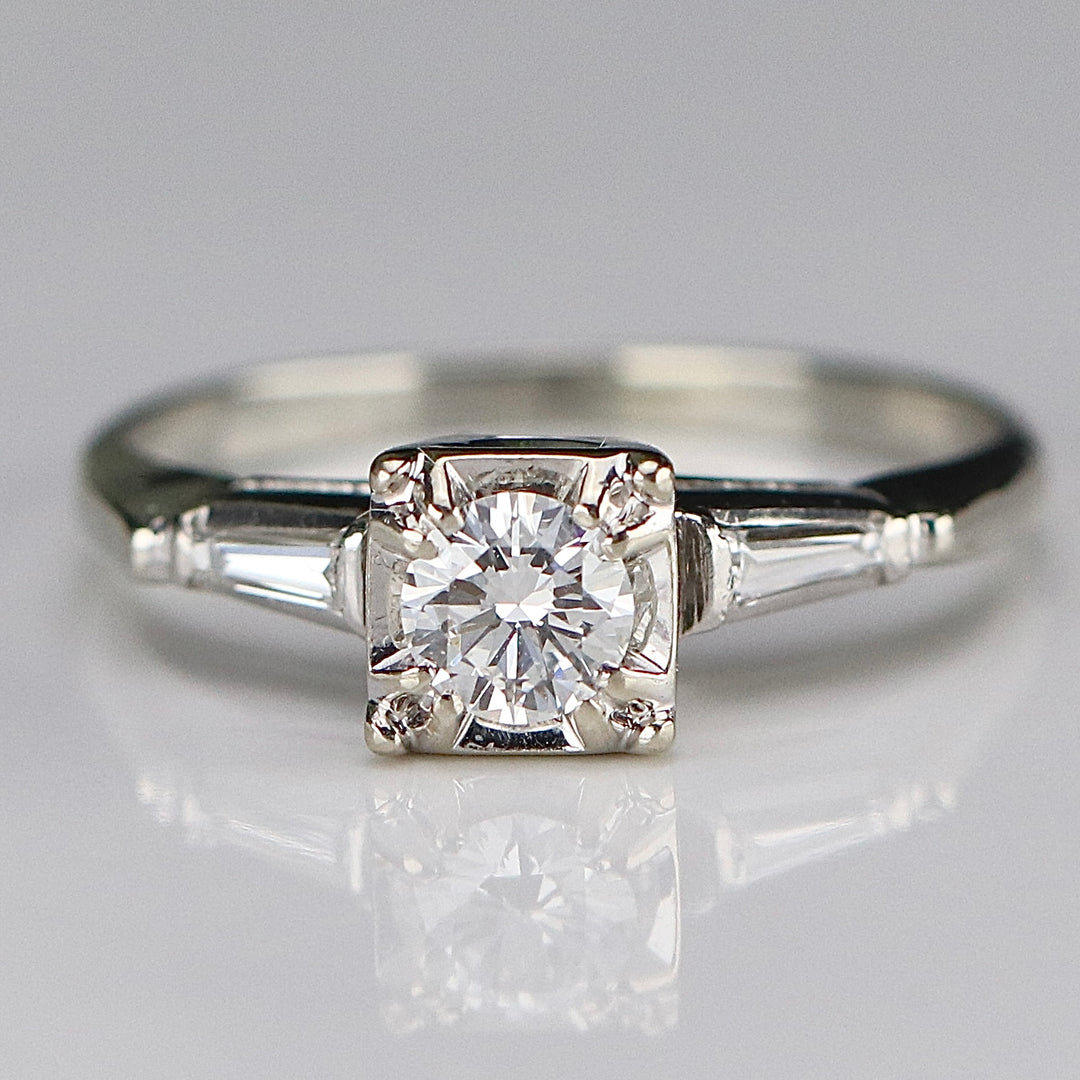 SPECIAL: Vintage earth mined diamond solitaire ring in 18k white gold