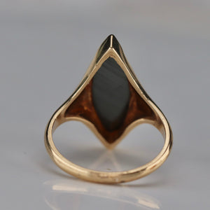 Vintage hematite navette ring in yellow gold