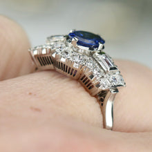 Load image into Gallery viewer, Estate sapphire and diamond ring in platinum