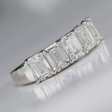 Load image into Gallery viewer, Lab grown 4ctw 5 stone emerald cut diamond band ring in 14k white gold