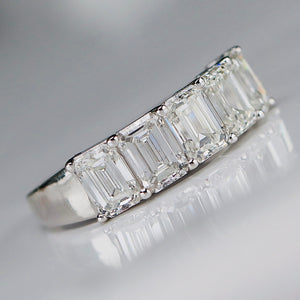 Lab grown 4ctw 5 stone emerald cut diamond band ring in 14k white gold