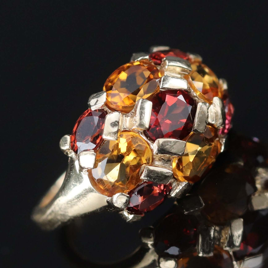 Vintage Citrine and garnet ring in yellow gold