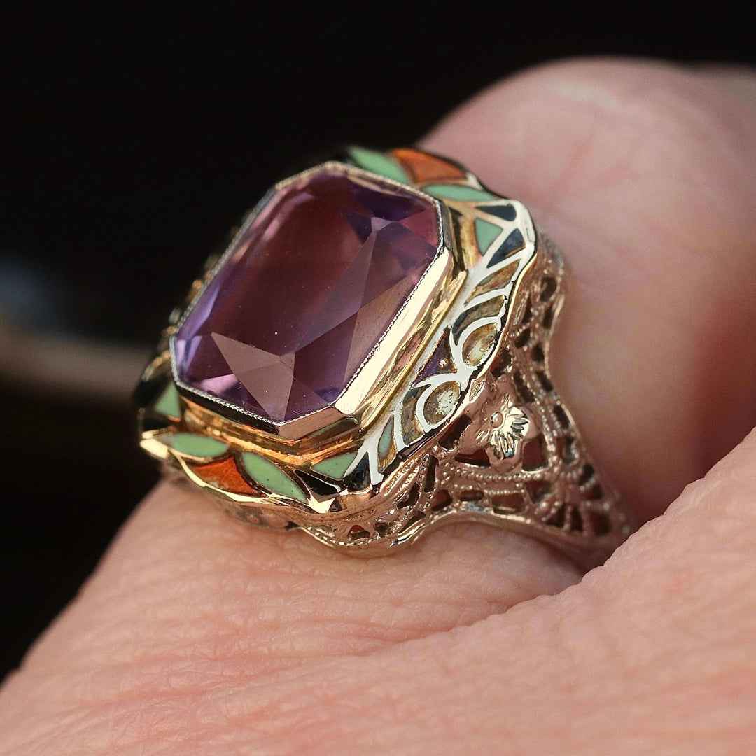 RESERVED: PAYMENT 4 OF 4: Antique amethyst filigree ring in 14k white/yellow gold