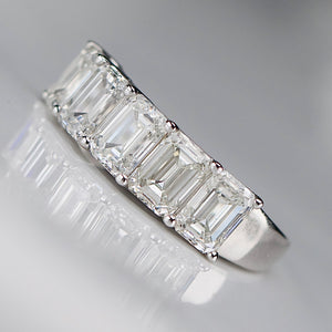 Lab grown 4ctw 5 stone emerald cut diamond band ring in 14k white gold