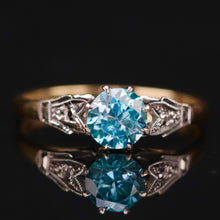 Load image into Gallery viewer, Vintage blue zircon ring in yellow and white gold from Manor Jewels