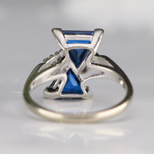 Load image into Gallery viewer, Vintage lab grown unusual blue and white spinel ring in white gold