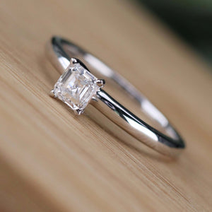 SPECIAL!  Lab grown diamond asscher solitaire ring in 14k white gold