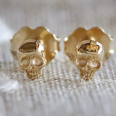 14k yellow gold mini skull studs