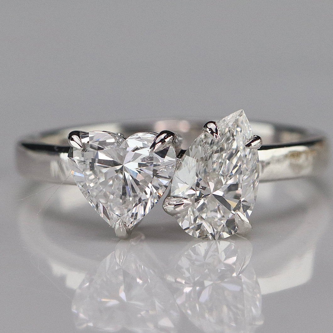 2ctw lab grown toi et moi 2 stone diamond ring in 14k white gold