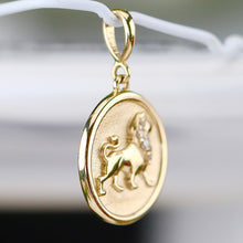 Load image into Gallery viewer, Leo medallion pendant with lion and diamonds in 14k yellow gold