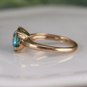 Vintage Blue zircon solitaire in yellow gold