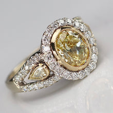 Load image into Gallery viewer, Estate 2.98ctw Natural yellow and white diamond ring in 18k white gold