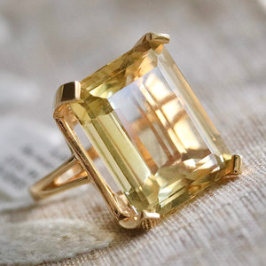 Vintage 29ct emerald cut citrine ring in 14k yellow gold