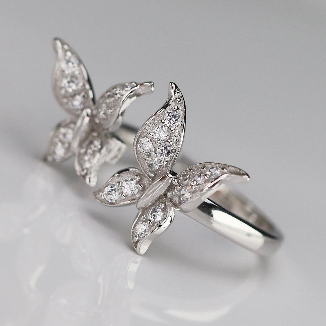 Sterling silver CZ double butterfly ring