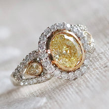 Load image into Gallery viewer, Estate 2.98ctw Natural yellow and white diamond ring in 18k white gold