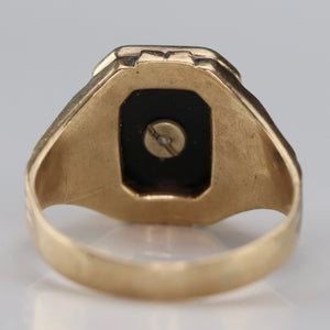 Ostby Barton vintage onyx B ring in yellow gold